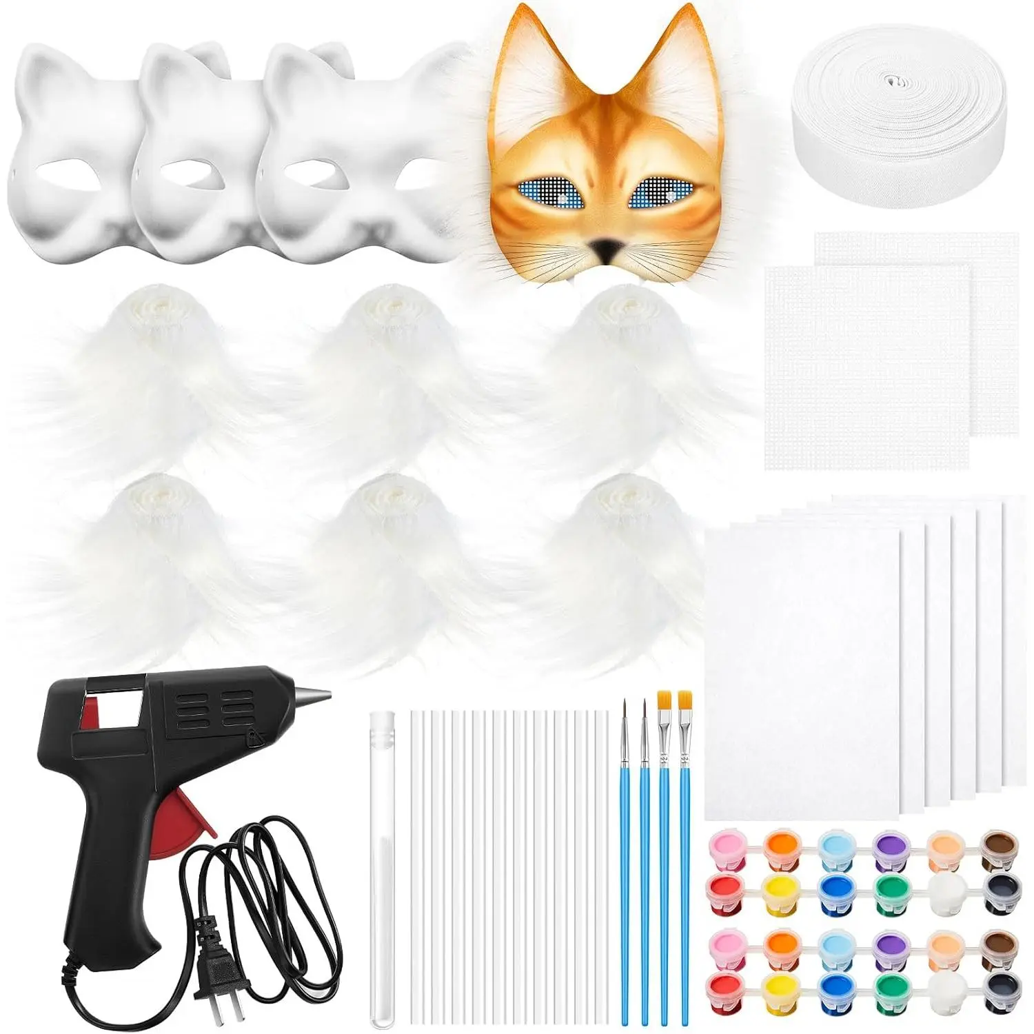 33 count Therian DIY Mask Kit for Beginners Including Blank  Mask Faux  Fabric Felt Fabric Plastic Mesh Sheet(White)