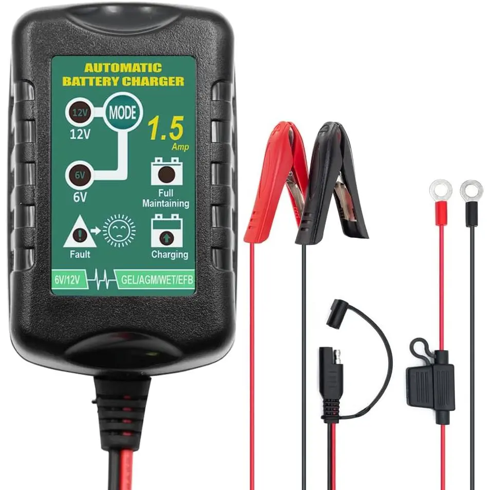 6V 12V  Charger 1.5A Automatic  maintainer trickle  Charger  Float Charger for auto   Lawn Mower Boat  Snowmobile