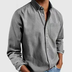 Men’s casual button-up long-sleeve wrinkle-free shirt, lightweight solid-color shirt with pockets