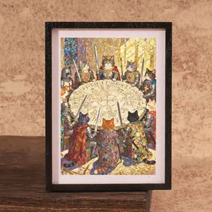 Cat Round Table Knight Mini Photo Frame Fridge Magnet, Vintage Medieval Style, Strong Magnetic Adsorption, Perfect Gift for Office and Game Room