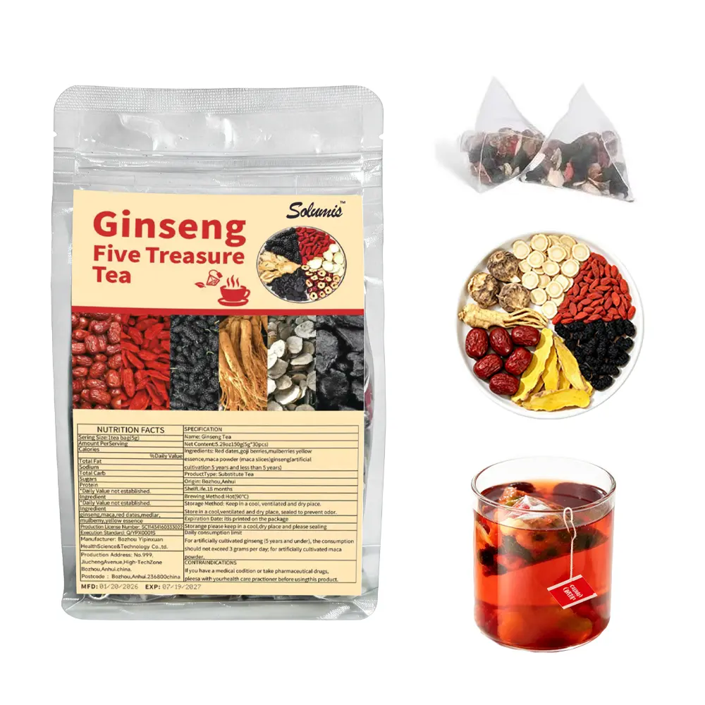Viriflora 5-Treasure Kidney Tea Formula - Organic Ginseng Herbal Tea for Men & Women, Traditional Kidney Detox & Cleanse Value Pack with Ginseng, Red Date, Mulberry, Back to School Beverage