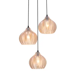 Black Triple Glass Pendant - Adjustable Length/E26 Bulb Base