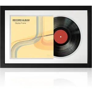 Display Frame for 7-Inch Vinyl Records, Solid  Frame with Double Mats, Fits 45 RPM Records, Tabletop or Wall Mount, 14.9 x 10 in,  Decor