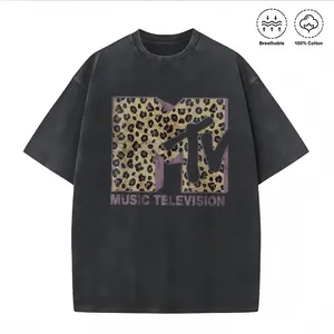 Washed T-shirt Womens MTV Classic Leopard Print Bold Logo Shirt, Music Television MTV Logo Tee, Retro 80s 90s Style MTV Tee, Disneyland Family Matching Tee