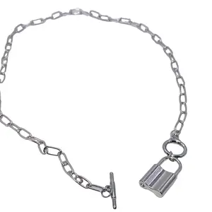 Silver Chain Lock Pendant Necklace - Simple Design with Silver Chain and Pendant