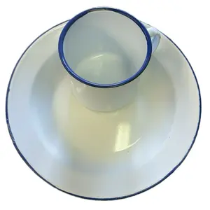 Enamel plate and Mug(plat emaye ak gode) Cup Reuse Washable Coffee Drinkware
