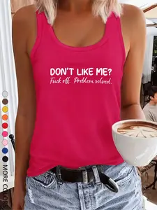 Women's Don't Like Me? Fuck Off Letter Print Tank Top, Casual Sleeveless Top for Summer, Ladies Clothes for Daily Wear