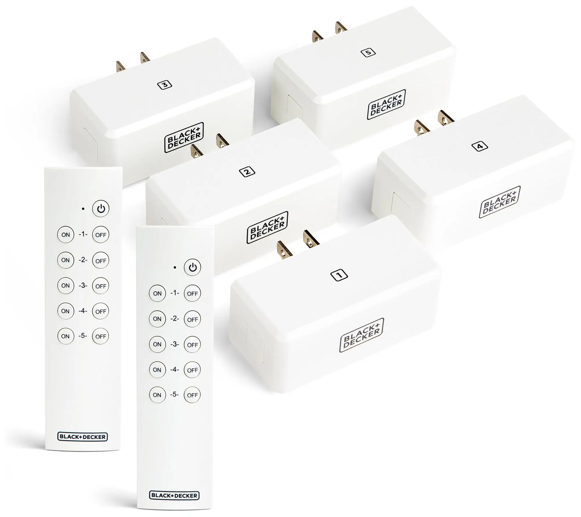 BLACK + DECKER Set of 5 Outlets w/ 2 Wireless R emote-Controls BLACK + DECKER Set of 5 Outlets w/ 2 Wireless R emote-Controls