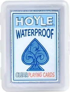 Hoyle Waterproof Playing Cards, Clear, 1 Deck with Blue Design and White Edge, Ideal for Card Game Use