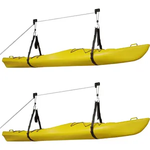 Kayak Hoist 2-Pack Quality Garage Storage Canoe Lift with 125 lb Capacity Even Works as Ladder Lift Premium Quality Pulley System, Black