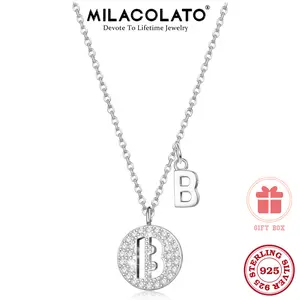 MILACOLATO 925 Sterling Silver CZ Disc Initial Necklace for Women Men Dainty 26 A-Z Capital Letter Alphabet Pendant Cubic Zirconia Tiny Letter Necklace