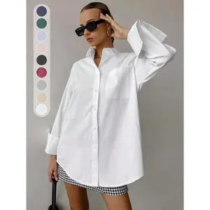 Women’s solid-color loose long-sleeve shirt for business interviews, commuting, casual wear, and relaxing; simple shirt suitable as a back-to-school outfit, graduation outfit, or office outfit; suitable for spring, summer, autumn, and winter. GARMENTARY