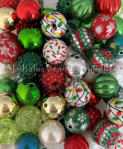50 Qty 20mm Beads, Christmas Set Beads Craft, Christmas Season, Santa Theme, Acrylic, Chunky size, Round, Gumball, Beading Supplies
