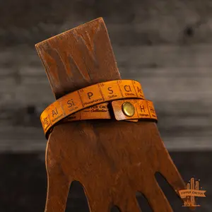 Periodic Table of Elements Leather Bracelet by: Copper Cactus - Stylish Nerdy Accessory for Men & Women - High-Quality Orange Leather with Unique Design