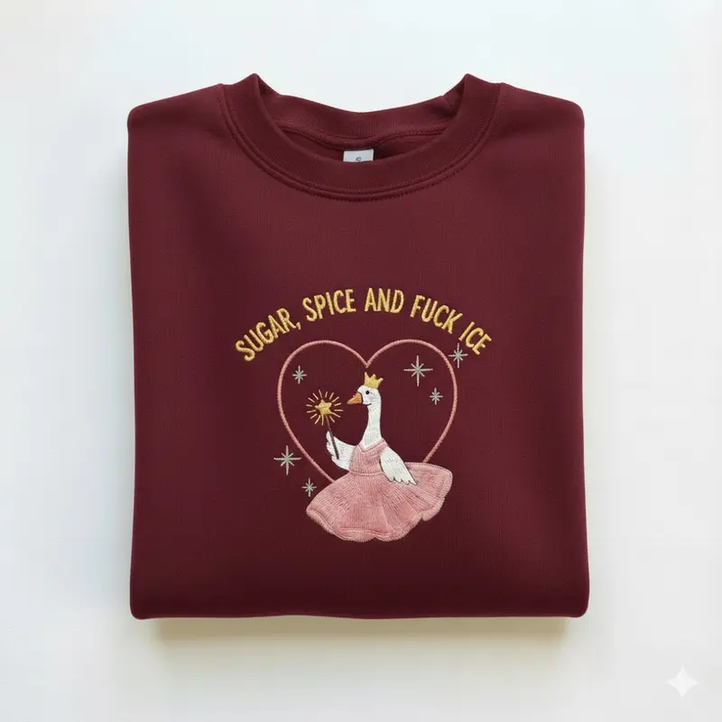 Embroidered Sugar Spice and F*ck ICE Sweatshirt, Anti ICE Protest Shirt, Pro Immigration Liberal Apparel