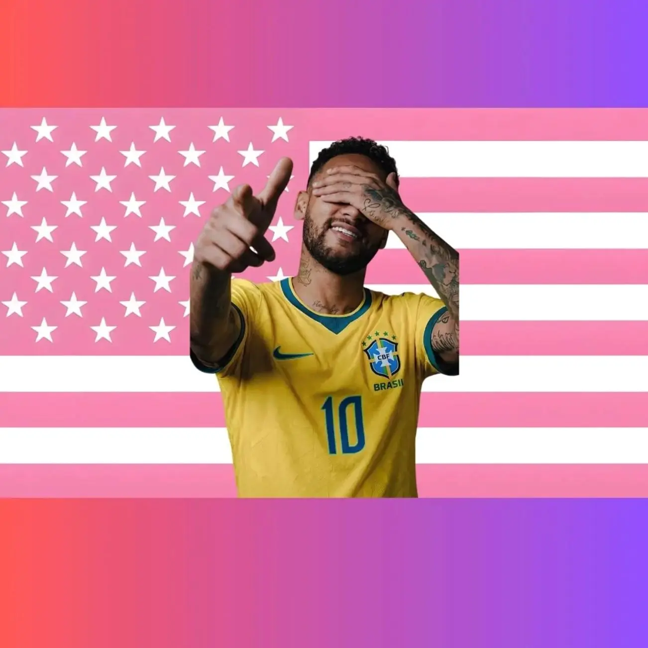 Neymar Jr Pink American Flag Tapestry | Brazil Soccer Legend Wall Art | NJR Fan Flag | Football Dorm Decor | Soccer Fan Gift