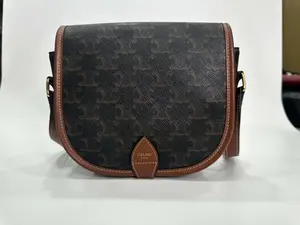 Pre-owned Celine Triomphe Canvas Leather Saddle Bag D0035