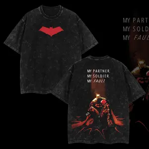 Superstyle Red Hood "Jason Todd" x The Dark Knight "My Partner, My soldier, My Fault" Heroverse Edition Double Printed Oversize Lightweight Acid Washed Tee TV Series Graphic Design Top Cotton Streetwear Superheroes T-Shirt Clothes Menswear Womenswear