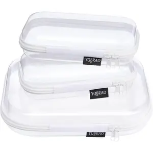 3 Pack Clear Hard Shell Zipper Case - Clear Waterproof Cosmetic Bag with Zipper, Kid's Toy Storage Organizer Bins, Charging Cables, creative journaling, painting brushes, Threads,Sketch Supplies