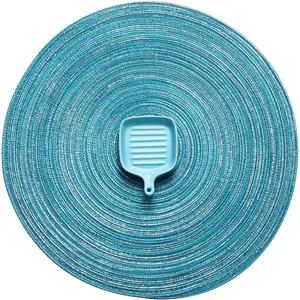 Round Braided Placemats Set of 6 Round Table Mats For Dining Tables Natural Woven Heat Resistant Place Mats 15 Inch (Blue Silver)