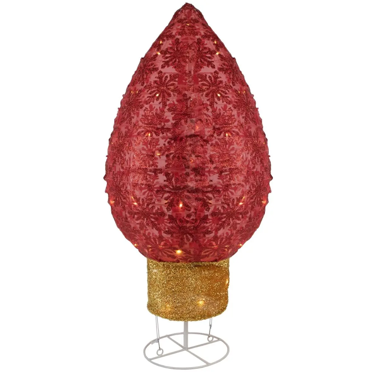 212 MAIN 32 in. Retro Red Snowflake PVC Metal Light-Up LED Christmas Ornament, Indoor-Outdoor 3D Collapsible Festive Style Decor, Easy Install LED Party Light with Lawn Stakes, Class 2 Power Unit Adapter