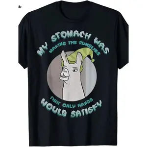 Funny Llama Graphic Tee My Stomach Was Making The Rumbles Unisex Top Vintage Cartoon Shirt Casual Streetwear Crewneck Short Sleeve Gift