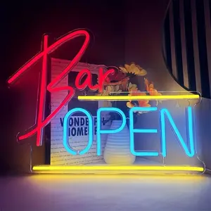 Bar Open Neon Sign, Multicolor LED Open/closed Sign, Suitable for Bar, Cafe, Party, Club, Restaurant, 5v USB Powered, No Power Supply Included