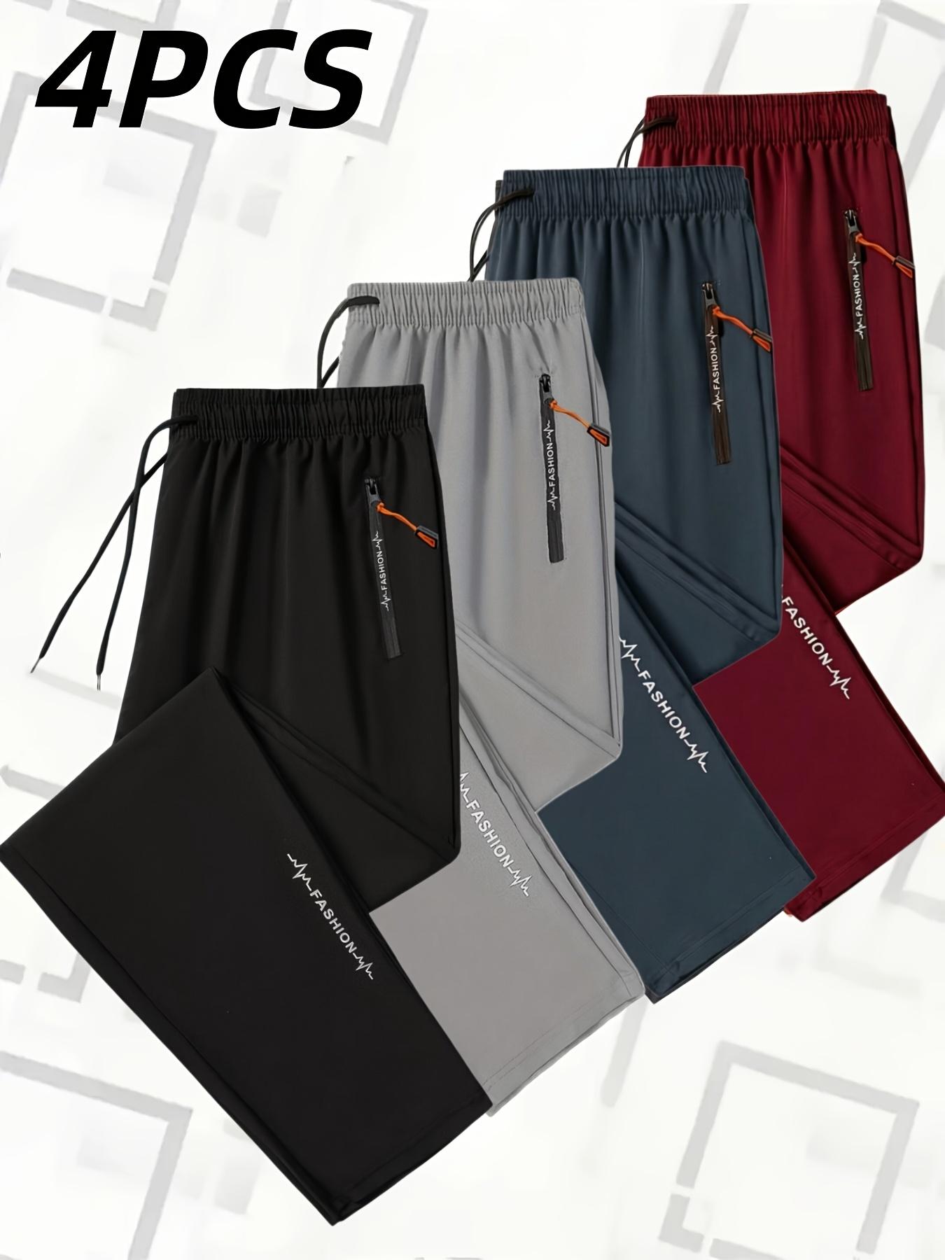4-Pack Men’s & Women’s Cool Casual Sports Pants – Straight-Leg Long Pants with Zipper Pockets, Elastic Waist, Quick-Dry, Breathable Fabric, Suitable for All Seasons