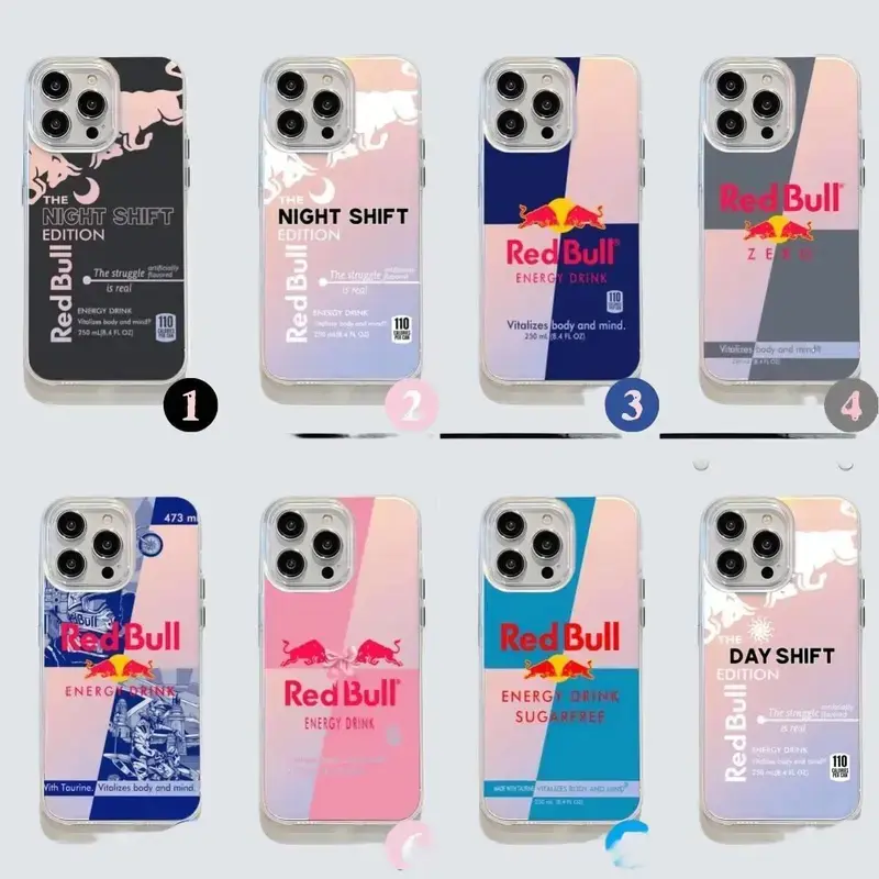 Red Bull Energy Drink Phone Case for iPhone 17 16 15 14 Pro Max Plus | Aesthetic Y2K Cute Sugarfree Day Night Shift Silicone Cover