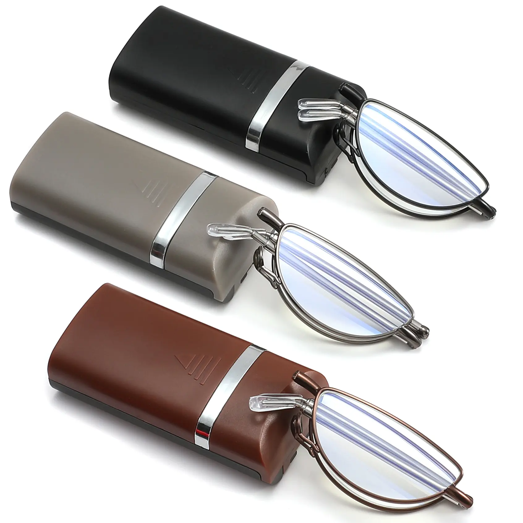 Toveen Folding Anti-Blue Ray Reading Glasses for Men & Women, Compact Slim Half Frame, Lightweight, Flexible Spring Hinges, UV Filter, Glare & Eyestrain Relief, HD Lens, Stylish Eyewear