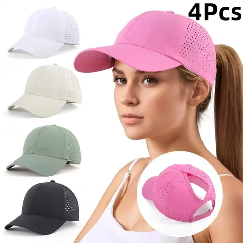 Women's 1/4Pcs Quick-Drying Criss-Cross Mesh Cooling Hat - Lightweight Adjustable Soft Synthetic Female Skin-Friendly Breathable Cap Sports & Outdoor Hats, Ponytail Opening, Mesh Vents, Summer UV Protection, Golf Training