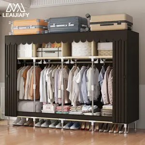 LEAIJIAFY Portable Large-Capacity Wardrobe — Sturdy, Durable, Dustproof, Simple Design with Four Storage Compartments and Four Hanging Rods; Top Can Hold Multiple Suitcases; Suitable for Bedrooms, Dormitories, and Rental Apartments