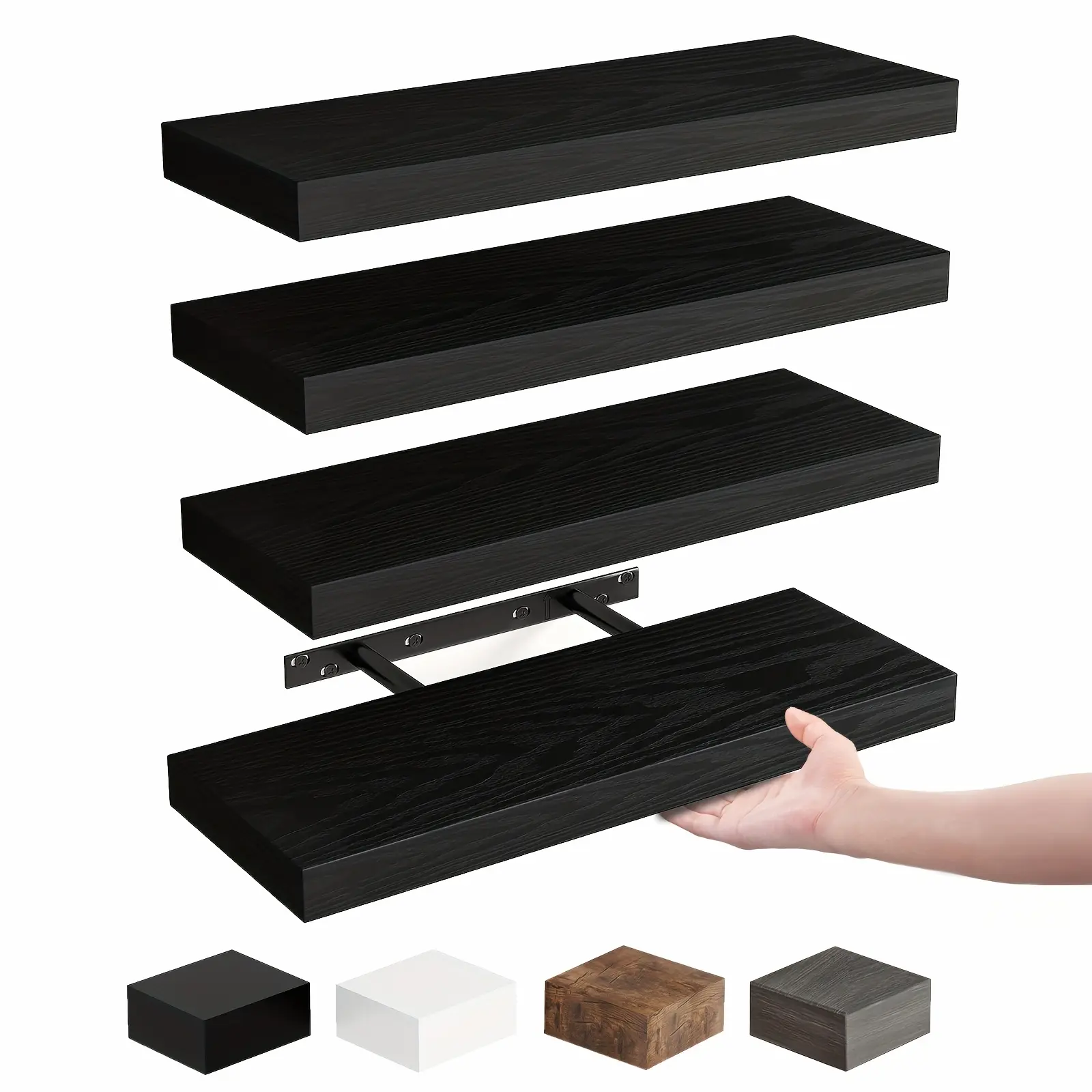TOMNK 4/8pcs 15.8in Floating Shelves For Wall, Wall Mounted Rustic Wood Shelves For Bathroom, Bedroom, Living Room, Kitchen, Hanging Shelf For Books/Storage/Room Decor, With 22lbs Capacity, Black/Brown/White/Gray