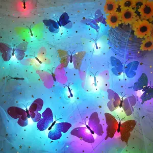 3D LED Butterfly Night Lights, 20 count Single and Double Butterfly Decoration Light, Glowing Flash Wall Stickers Light for Bedroom, Garden, Backyard, Party, Lawn, Living Room Decor
