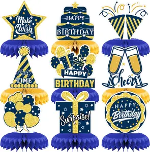 Honeycomb Decorations Tabletop,9 Pcs Bluegold Birthday Party Centerpieces Supplies,Birthday Party Supplies for men kids ,boys Party Favor, kids party Decorations Tabletop