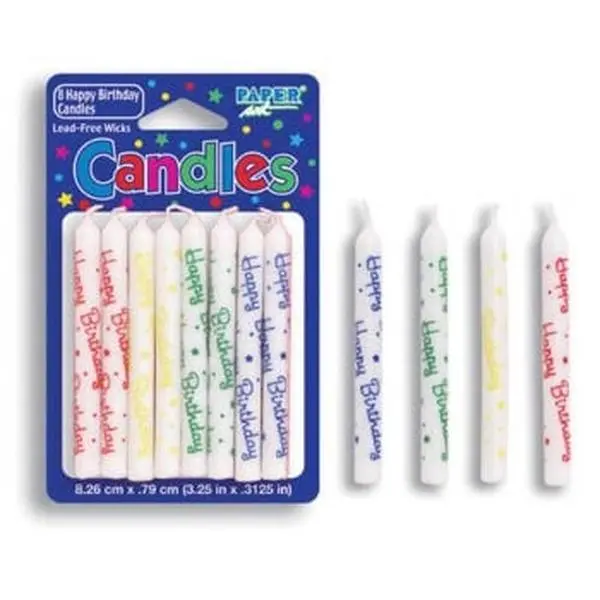 Hoffmaster Group 101046 Happy Birthday Spiral Printed Candles - 8 per Case, 6 Cases Total
