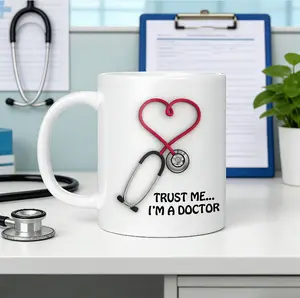 Trust Me I’m A Doctor Stethoscope Heart Mug Ceramic Cup for Nurses & Doctors Medical Gift Humorous Functional Design