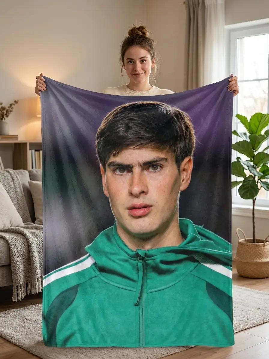 Mexican Football Star Inspired Flannel Blanket, Number 34 Soccer Fan Throw, Soft Cozy Fleece Bed Sofa Cover, Sports Lover Gift