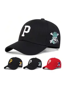 Unisex P Letter Side Pirate Embroidery Baseball Cap, Adjustable Outdoor Sun Protection Hat for Travel Beach Vacation