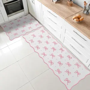 Bow Pattern Kitchen Floor Mat, Non-Slip Decorative Polyester Rug, and Easy to Fold, Ideal for Home Office and Laundry Room, Kitchen Area Rug, Farmhouse Kitchen Rug, Kitchen Runner Rug, Washable Kitchen Rugs