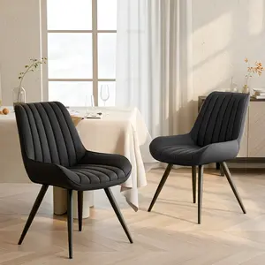 Modern Dining Chairs Set of 2, Comfy Dining Room Chairs with Thick Cushions, Upholstered Fabric Kitchen Side Chairs with Metal Legs, Beige