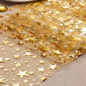 Gold Foil Star Table Runner 11 X 108 Inches, Metallic Gold Polyester Fabric with Shimmering Effect, Ideal for Festive Decorations and Party Table Setting