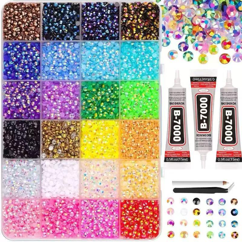DIY Diamond Bedazzling Glitter Kit with 3mm Mixed Resin Rhinestones & B7000 Glue, Perfect for DIY Crafts, Clothing & Nail Art Supplies