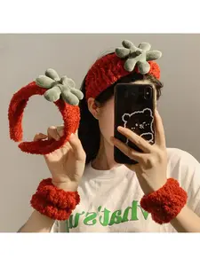 3pcs Wash Face Headband Soft Comfortable Plush Headband Wrist Strap Set For Girls Cartoon Cat Ear Shaped Wash Up Headband Kit