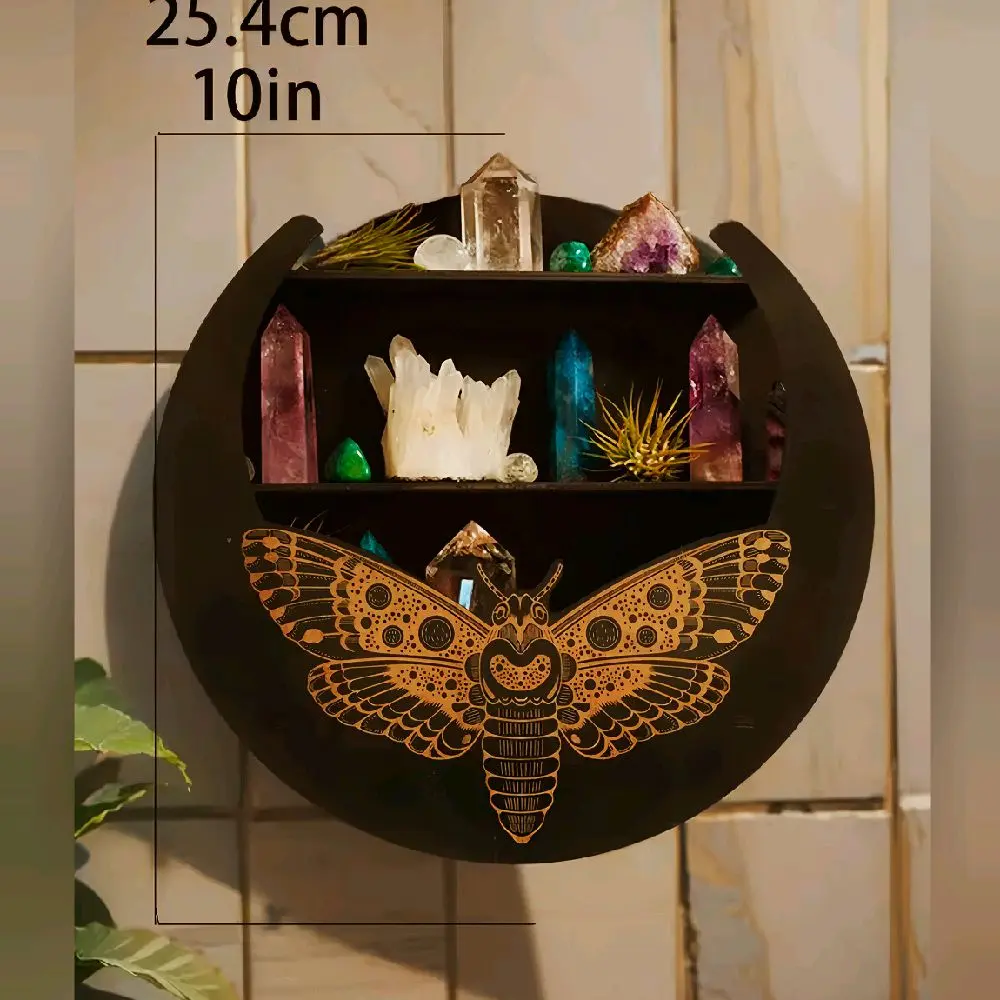 Wooden Moon Face Floating Shelf - Hanging Wall-Mount Home Decor, Boho Home Supply Display Stand, Moon Moth Item number: TK-M01492 Solid Wood Mounted Shelves Set Multi-Tier