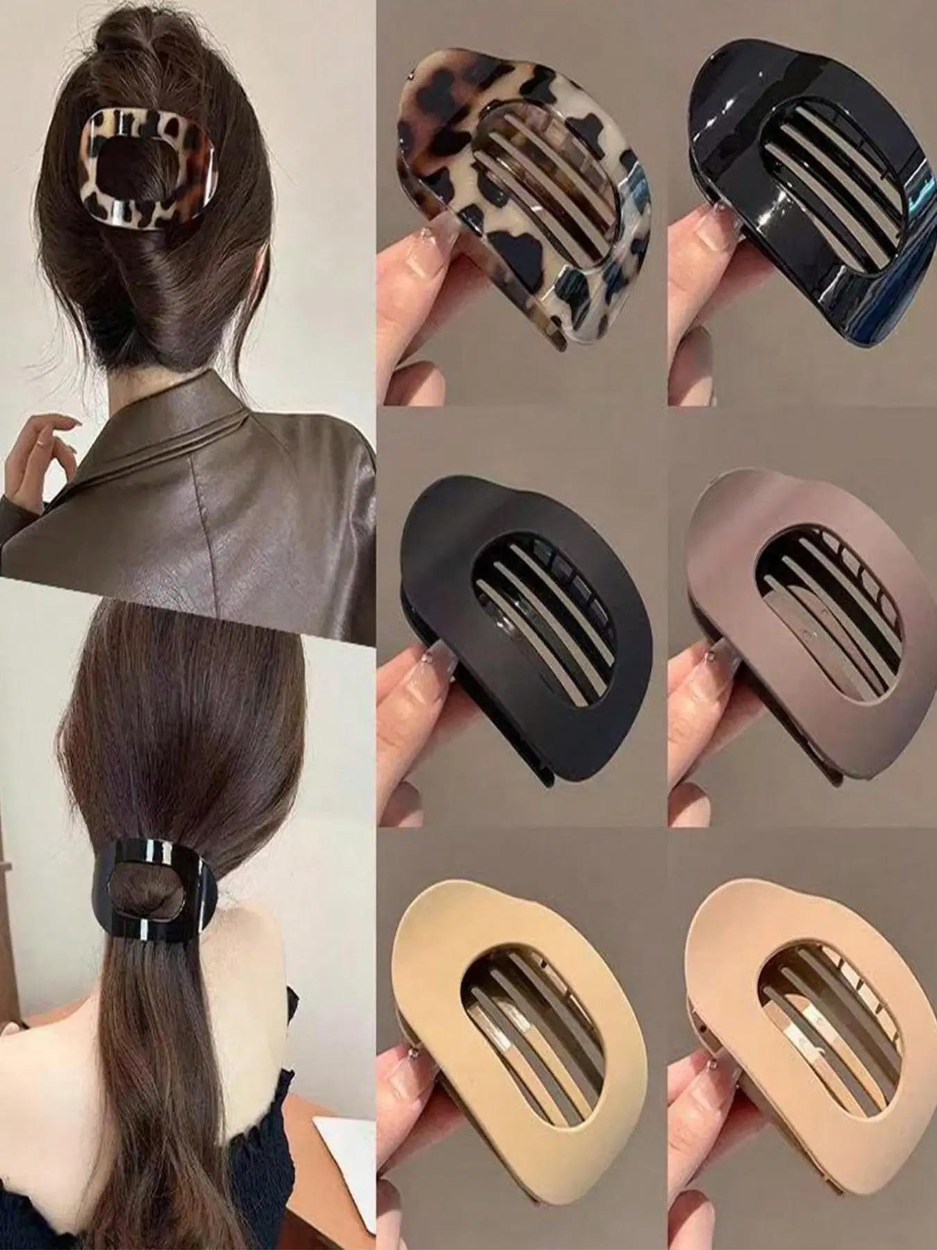 4pcs/1pc Upgraded Thickened Abalone Shaped Hair Clips, Women Round Flat Hairpins For Buns, Curved Non-Slip Hair Claws For Ponytails, Tropical Hair Accessories, Hair Claws Set, Strong Alligator Hair Claws, Barrettes Hair Clips