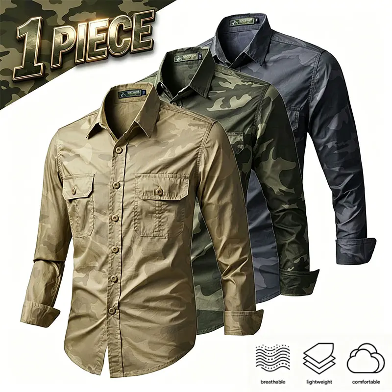 Best seller in the US market! 100% Cotton Camouflage Workwear Long-Sleeve Shirt for Men — Outdoor Casual Tactical Top with Multiple Pockets