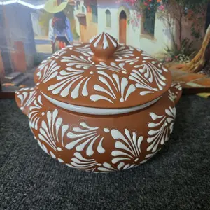 Clay Soup Bowl - Brown with White