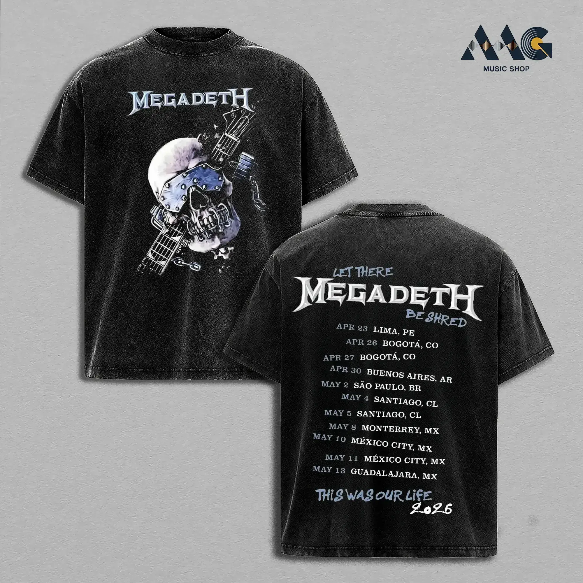 Megadeth Thrash Metal Skull Guitar Streetwear Heavy Cotton Top, Rock Band Concert Merch, Oversized Graphic Tee Men, Y2k Casual Fashion Apparel, Vintage Washed Heavyweight Short Sleeve Top, Graphic Tee Unisex Heavyweight