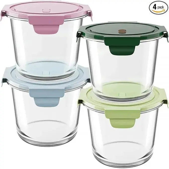4 PCS Glass Meal Prep Containers with Lids, Airtight 3-Cup Glass ...